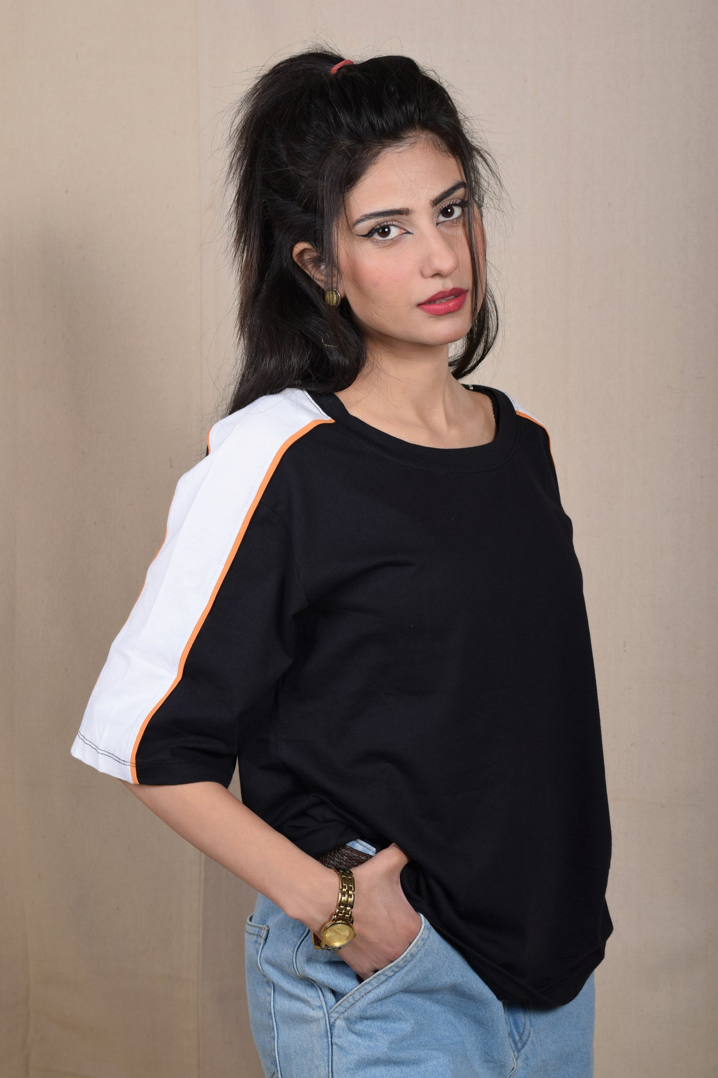 Side Stripe Athletic T-Shirt - Black