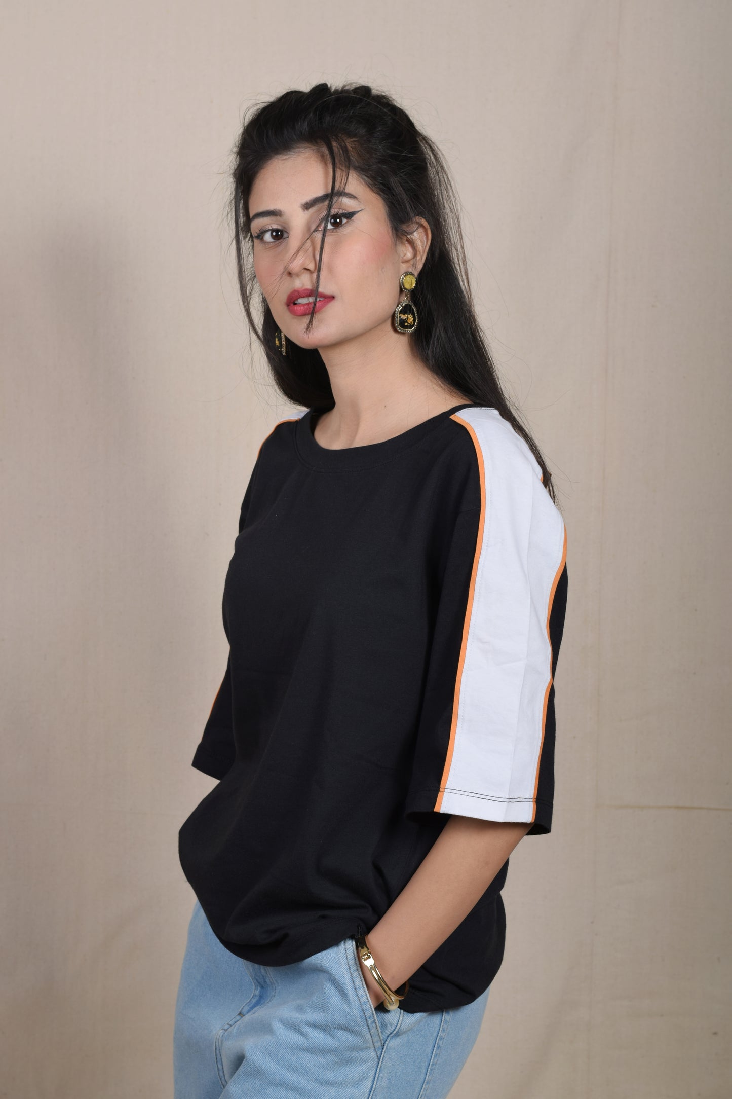 Side Stripe Athletic T-Shirt - Black