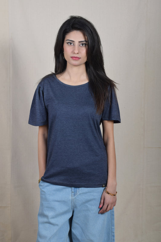Puff Sleeve Basic T-Shirt - Charcoal