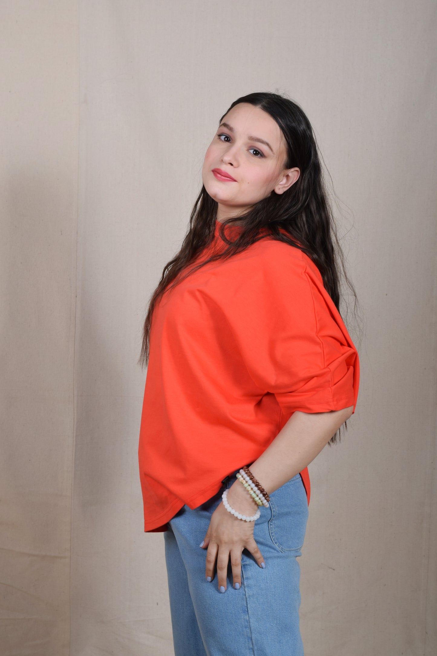 Coral Curved Hem Top