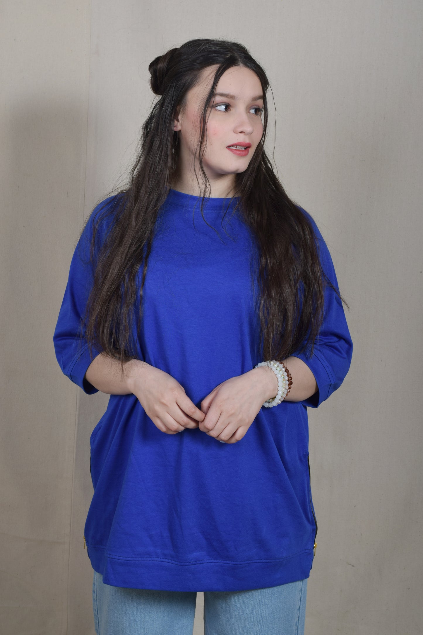 Royal Blue Raglan Zip Style Tee