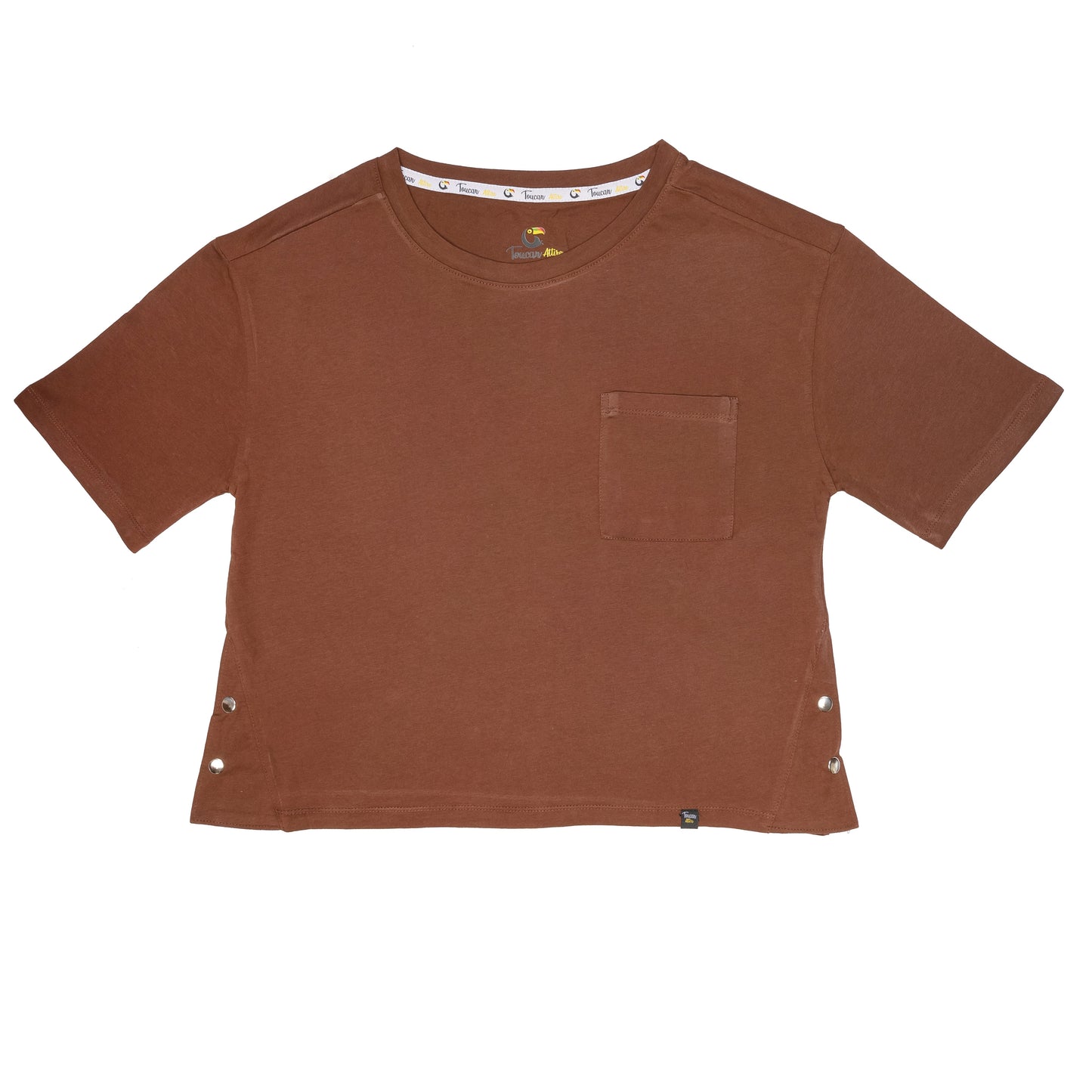 Brown Pocket Tee with Side Snaps