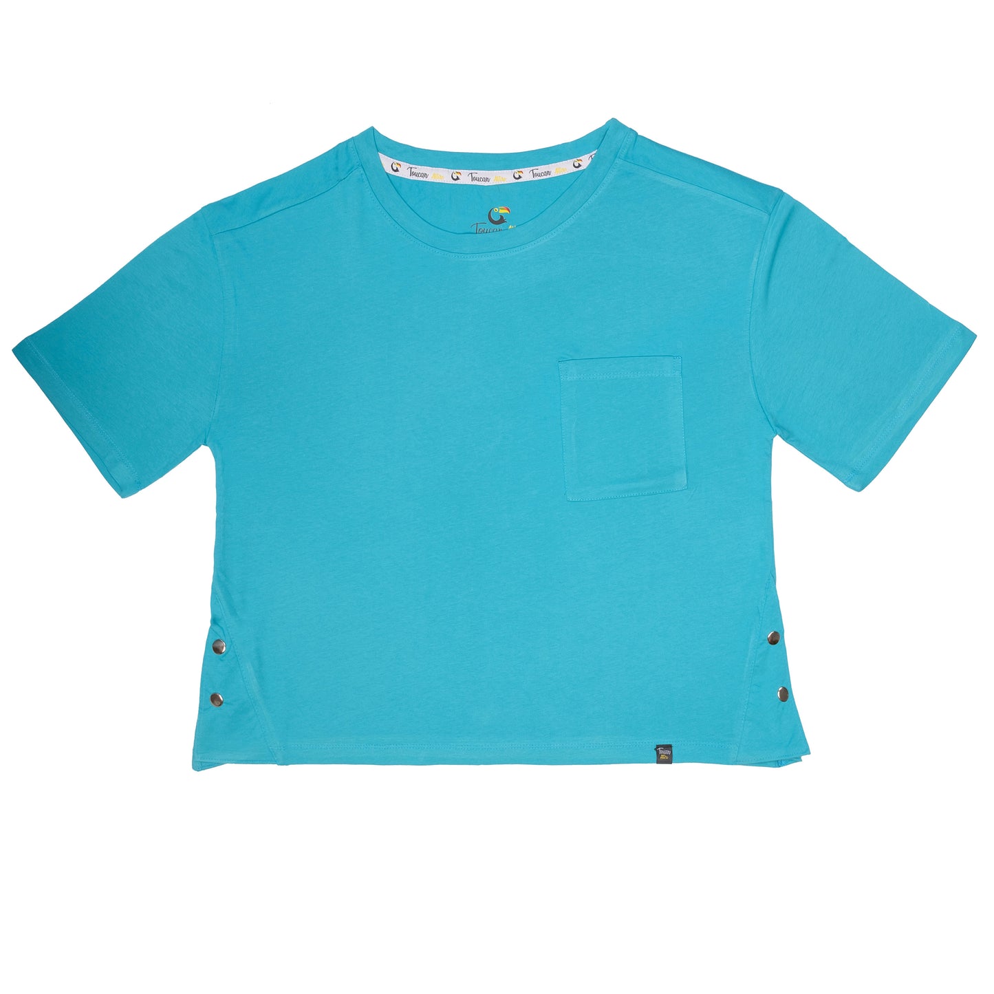 Turquoise Pocket Tee with Side Snaps