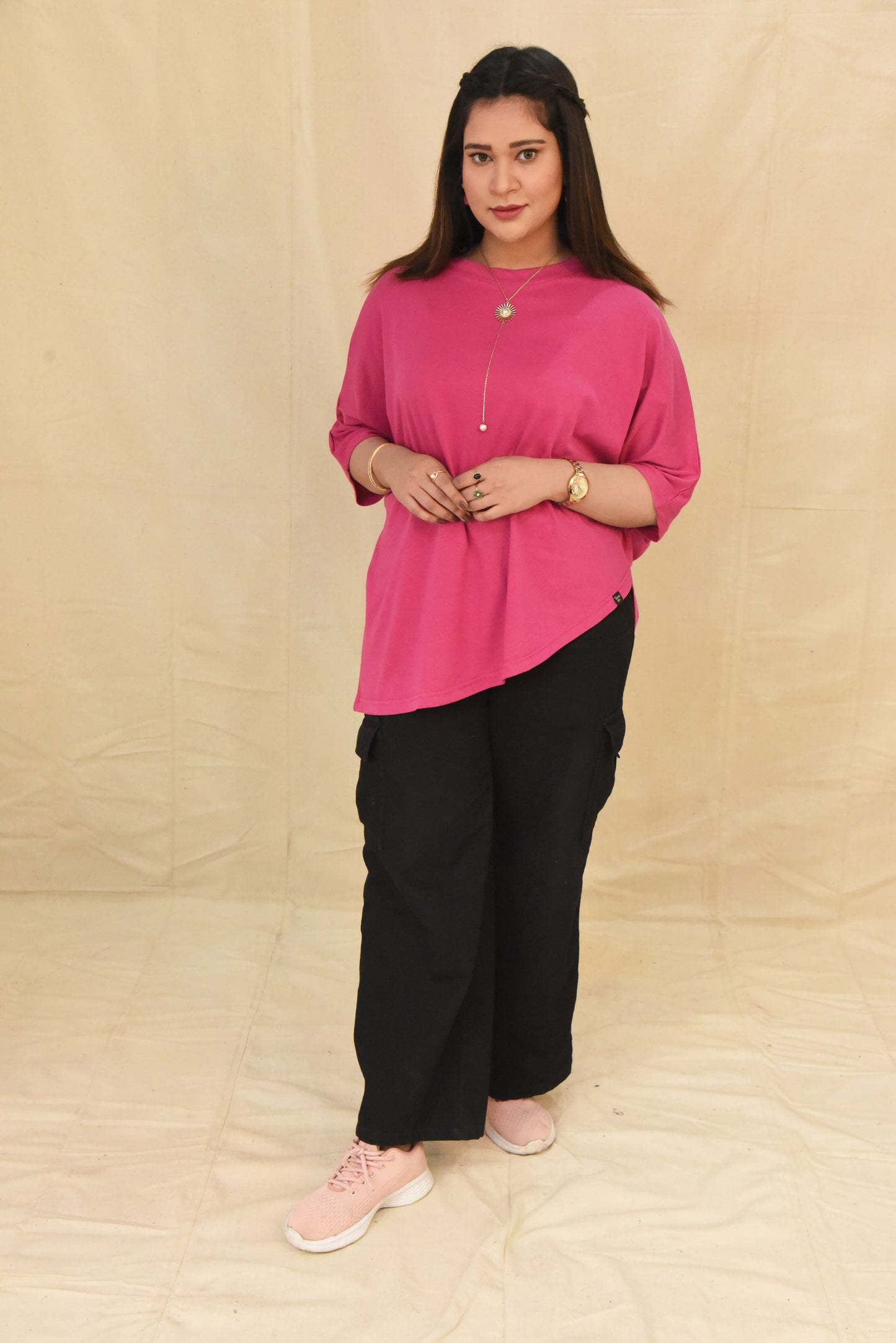Fuchsia Curved Hem Top