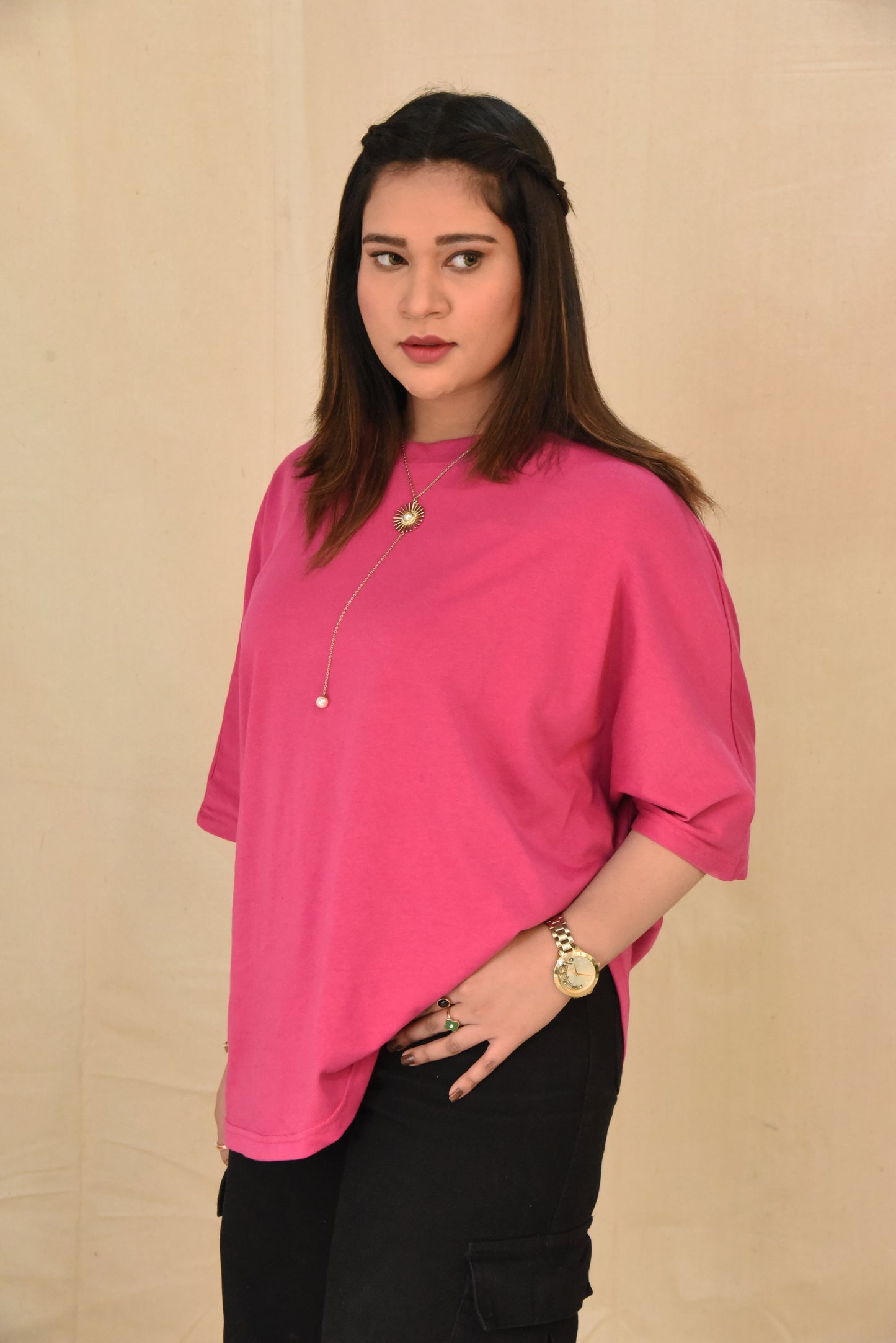 Fuchsia Curved Hem Top