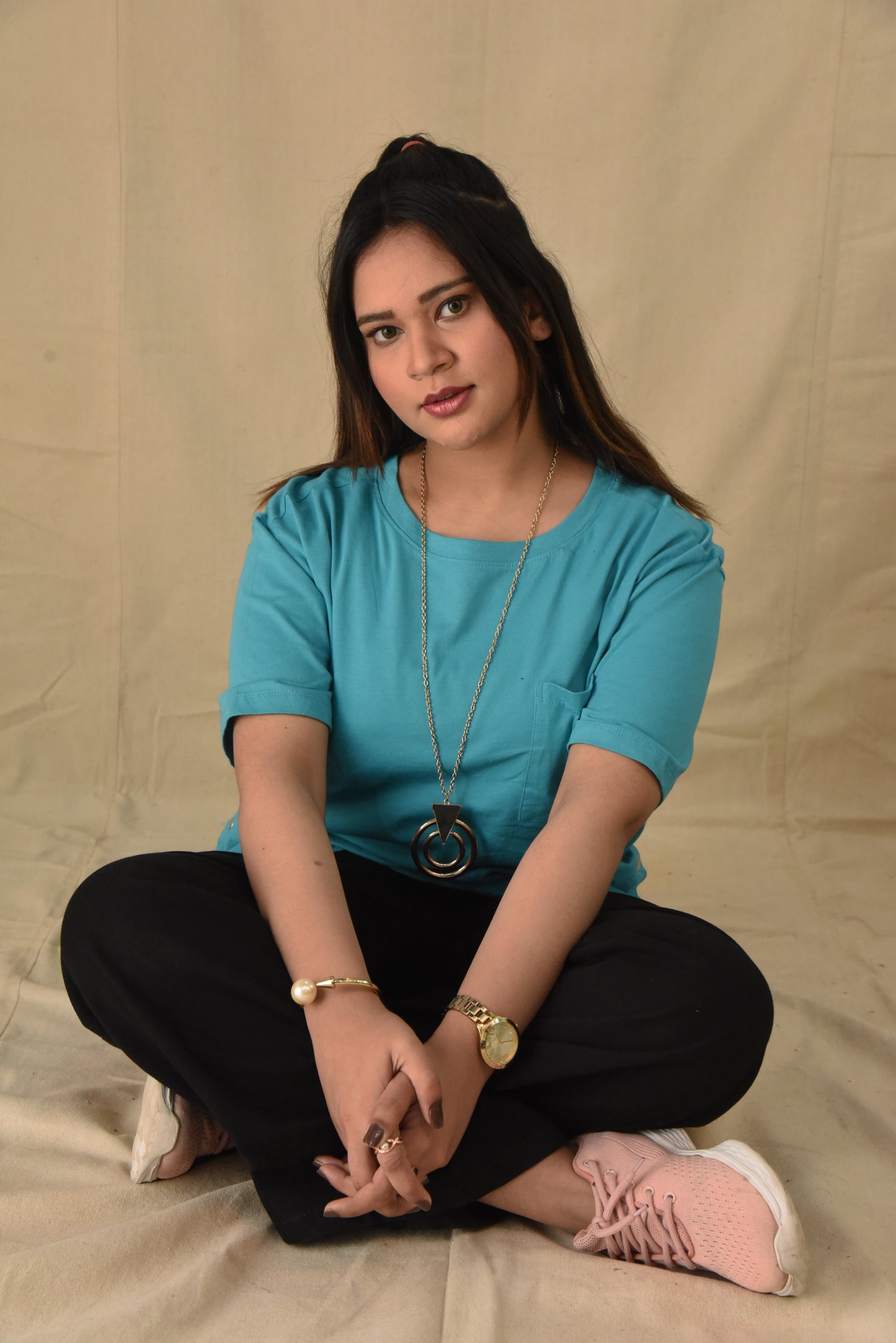 Turquoise Pocket Tee with Side Snaps