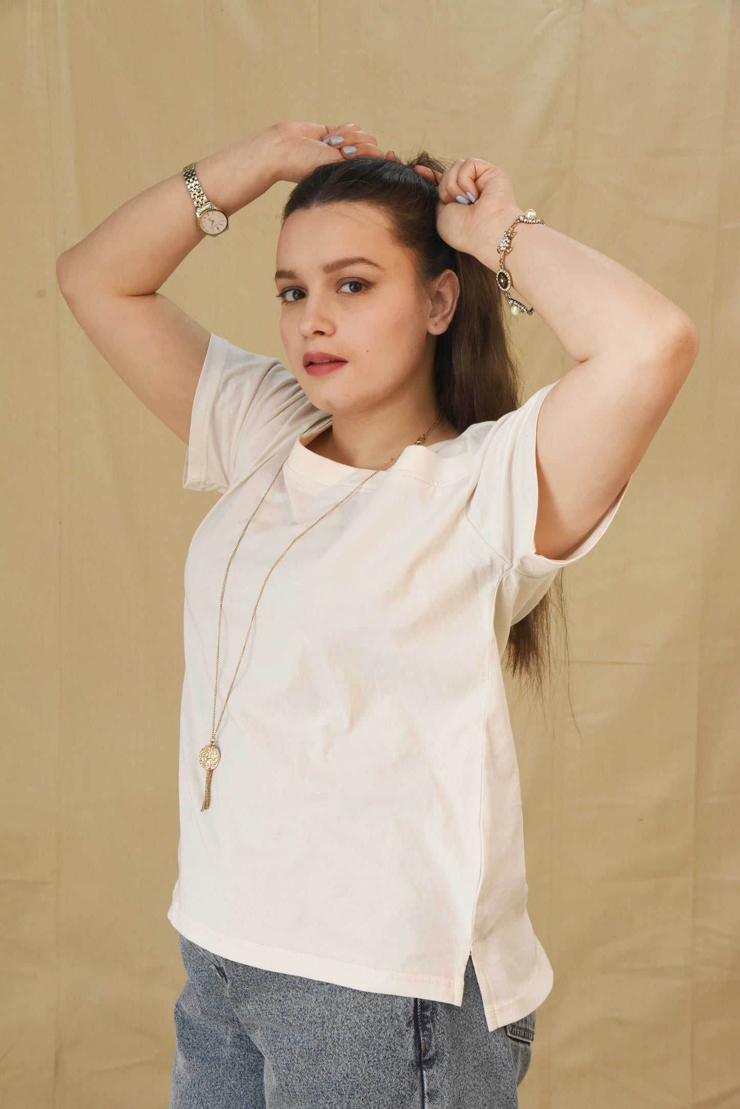 White Asymmetric Neckline Tee