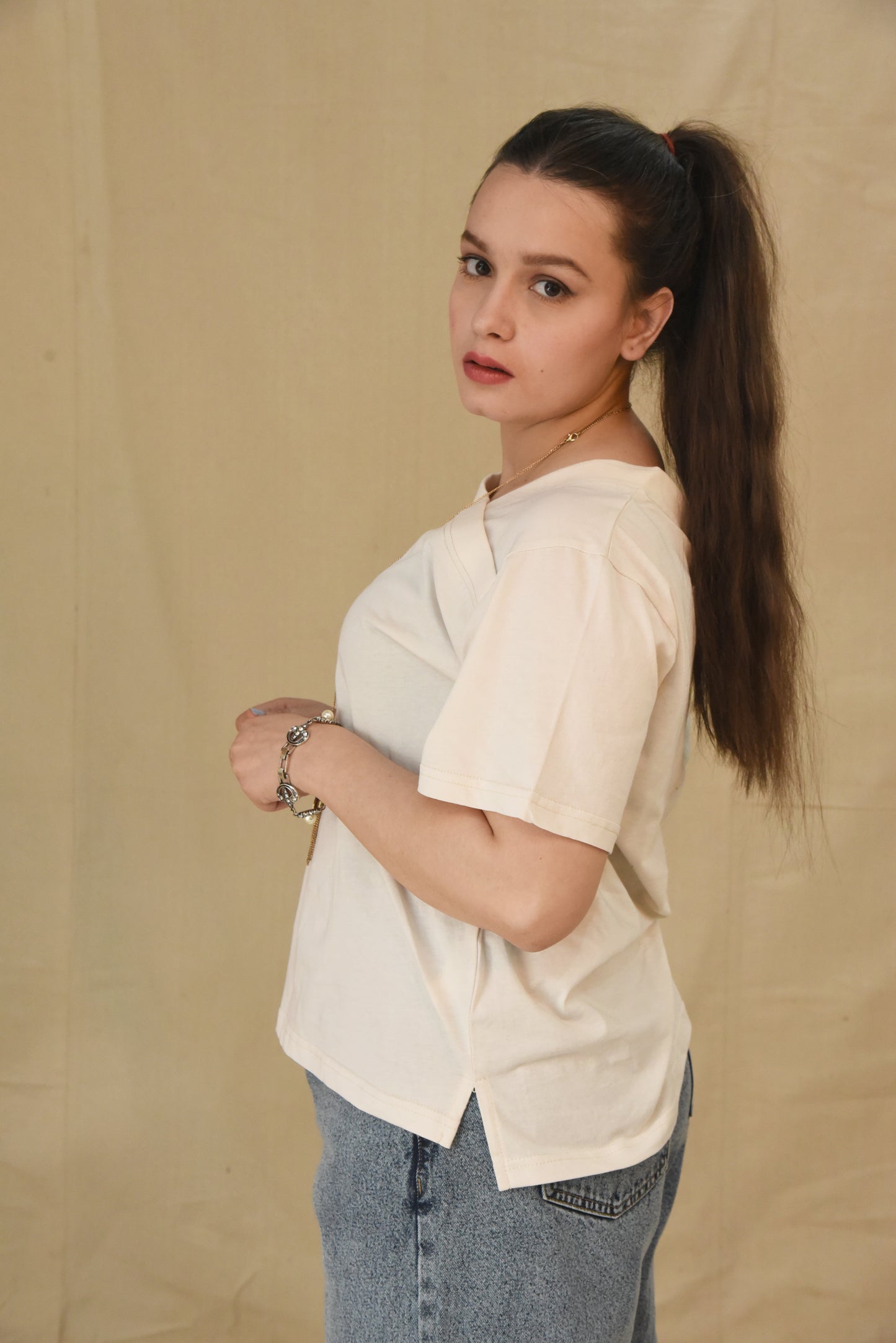 White Asymmetric Neckline Tee