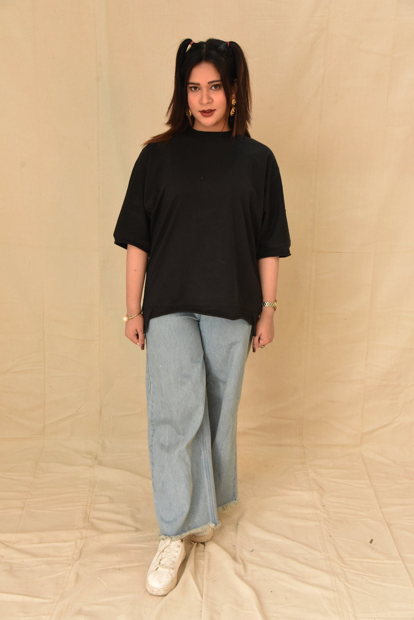 Black Oversized Mock Neck Top