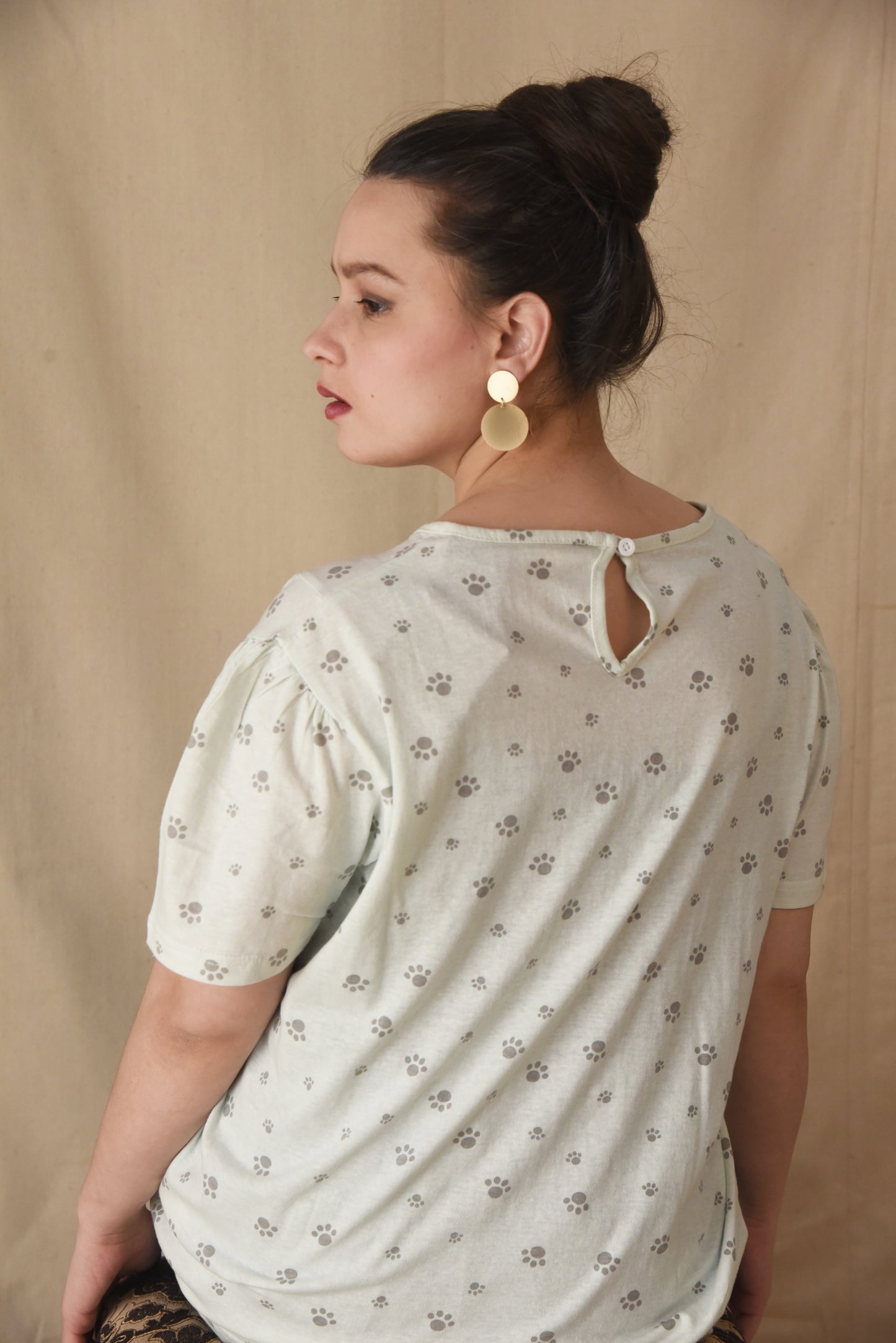White Gathered Yoke Top