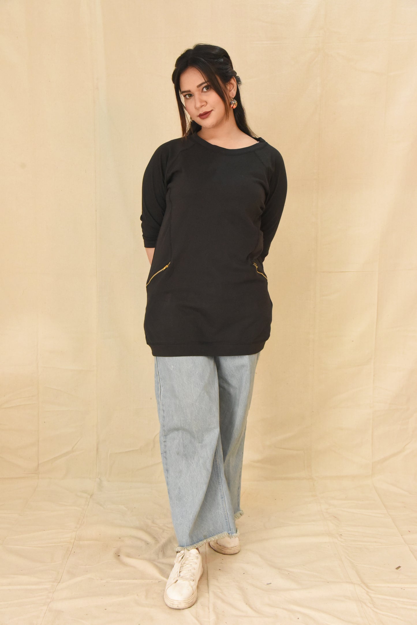 Black Raglan Zip Style Tee