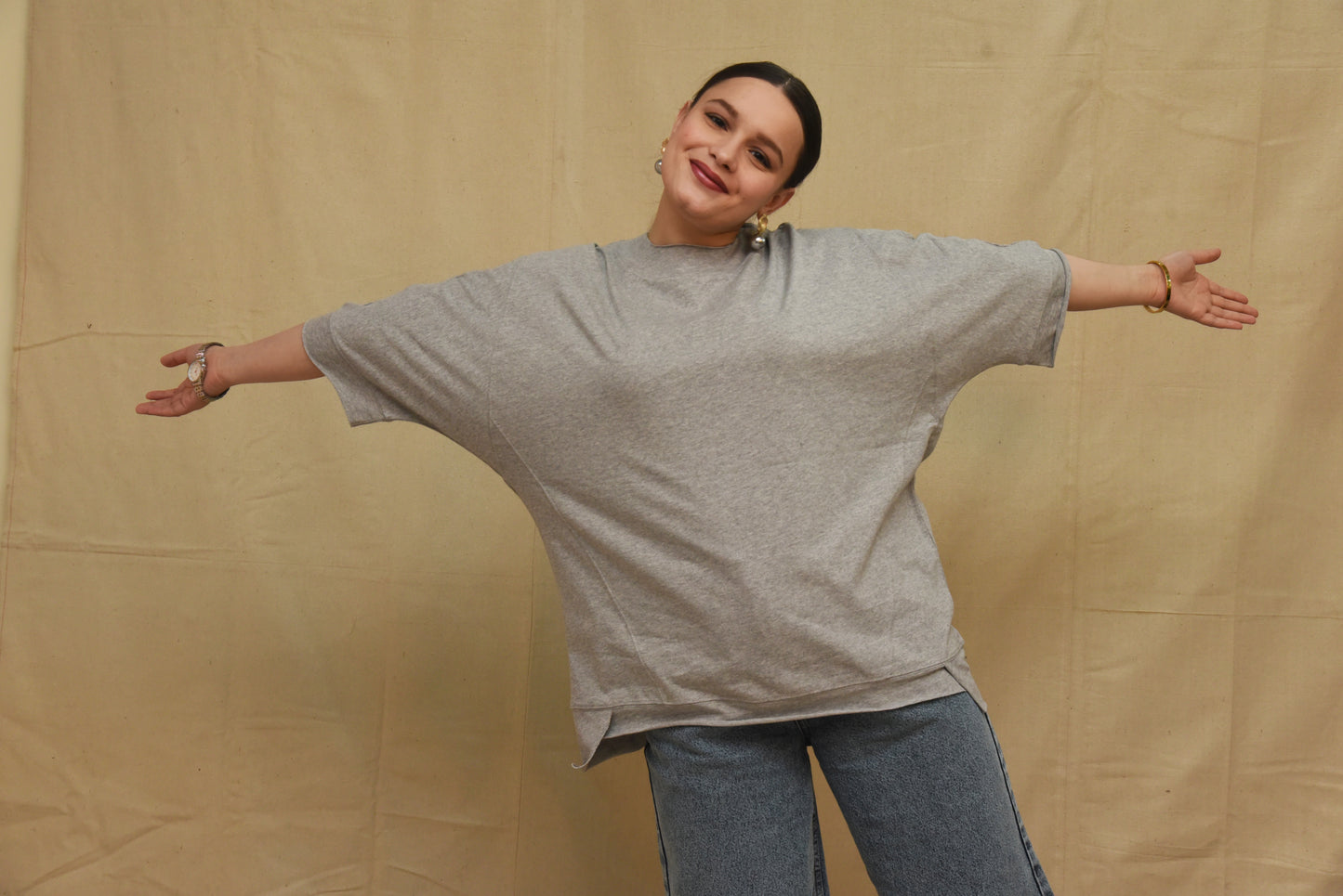 Heather Gray Oversized Mock Neck Top