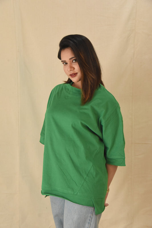 Kelly Green Oversized Mock Neck Tee
