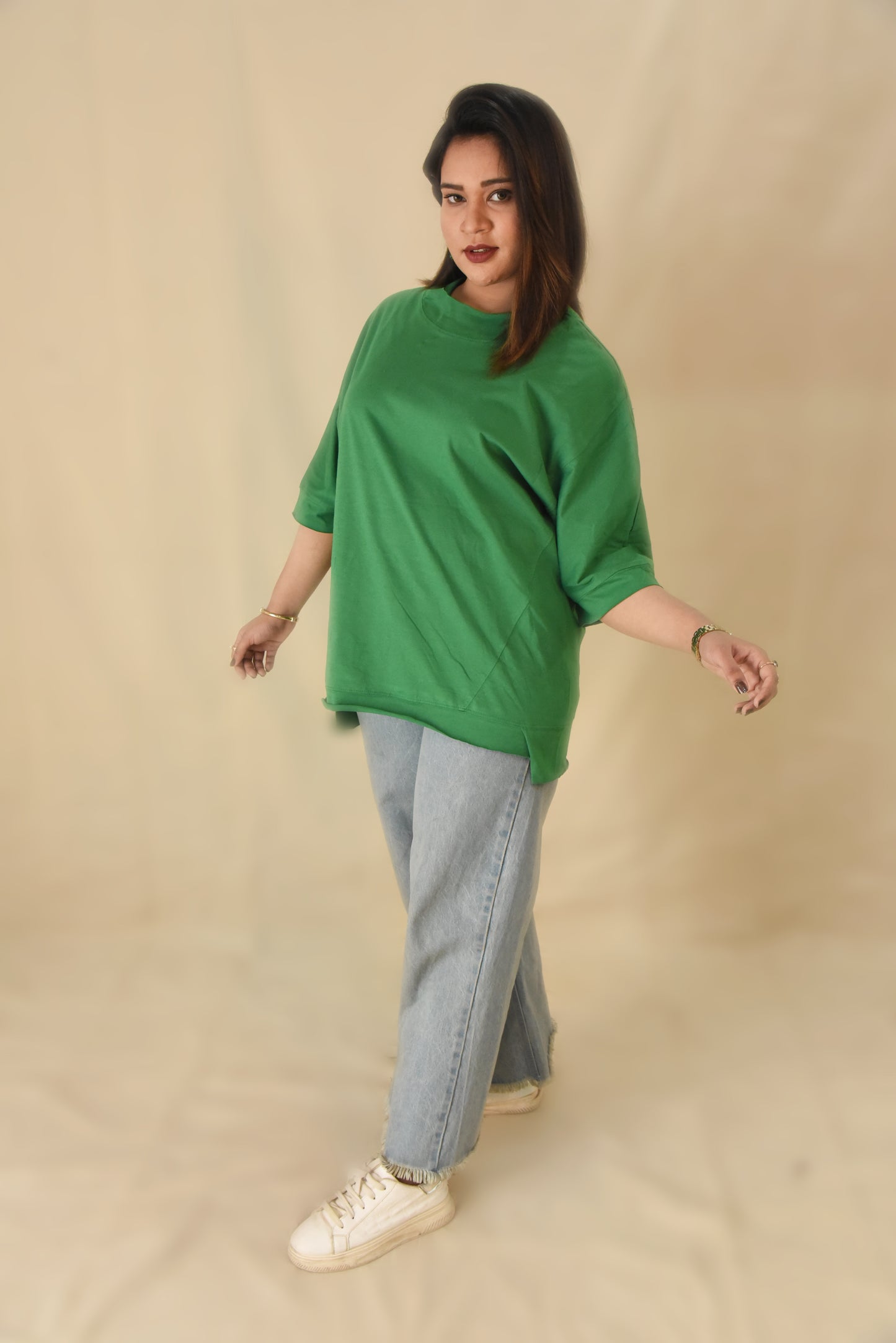 Kelly Green Oversized Mock Neck Tee