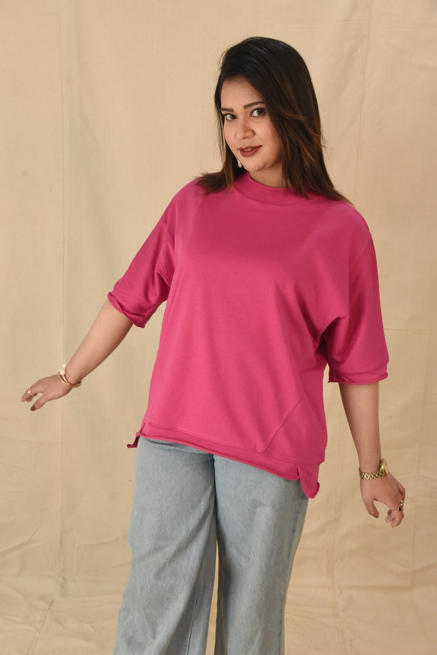 Hot Pink Over Sized Mock Neck Top