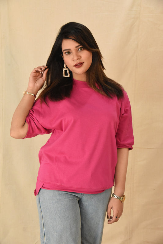 Hot Pink Over Sized Mock Neck Top