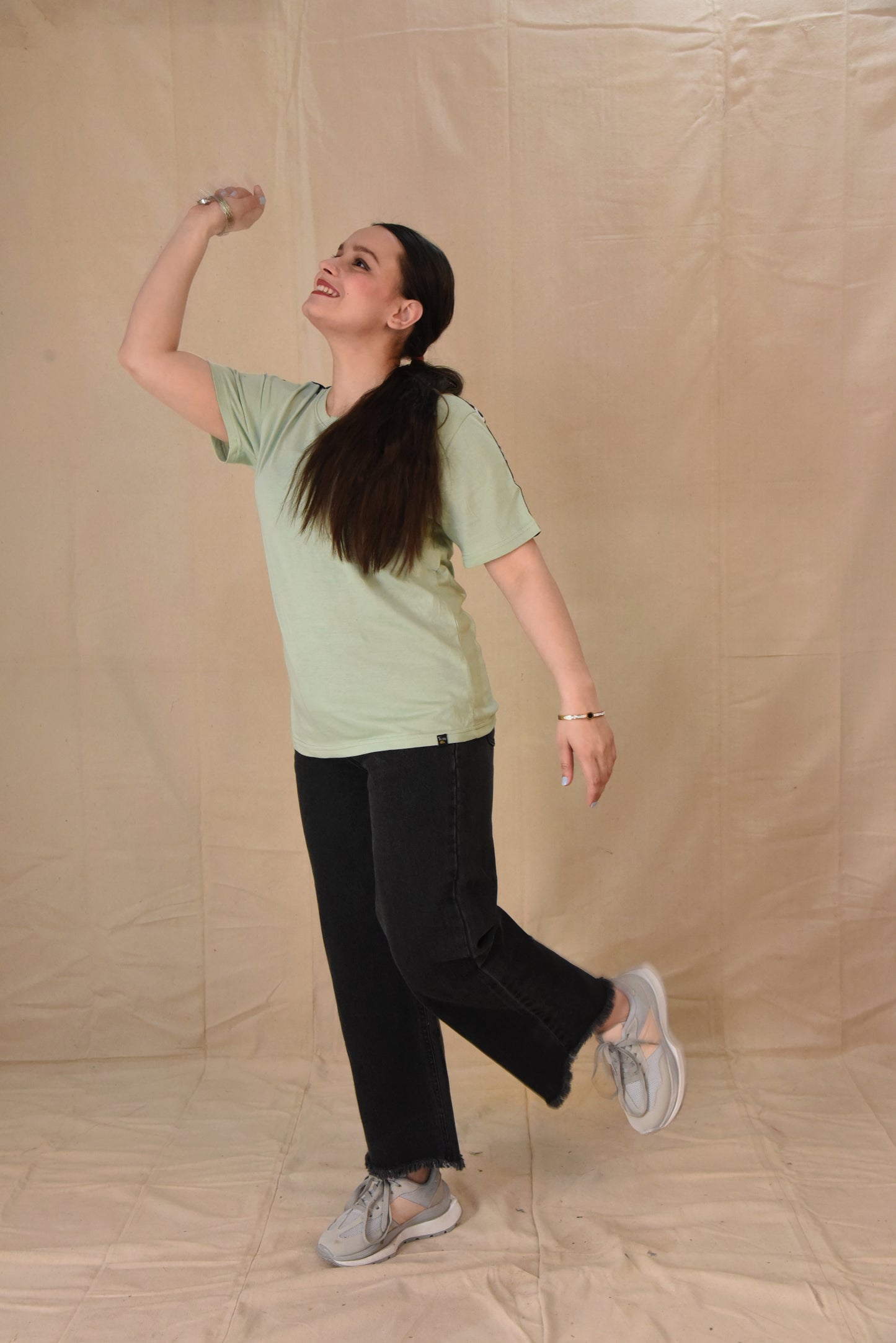 Mint Green Go Girl Stripe Shoulder Tee
