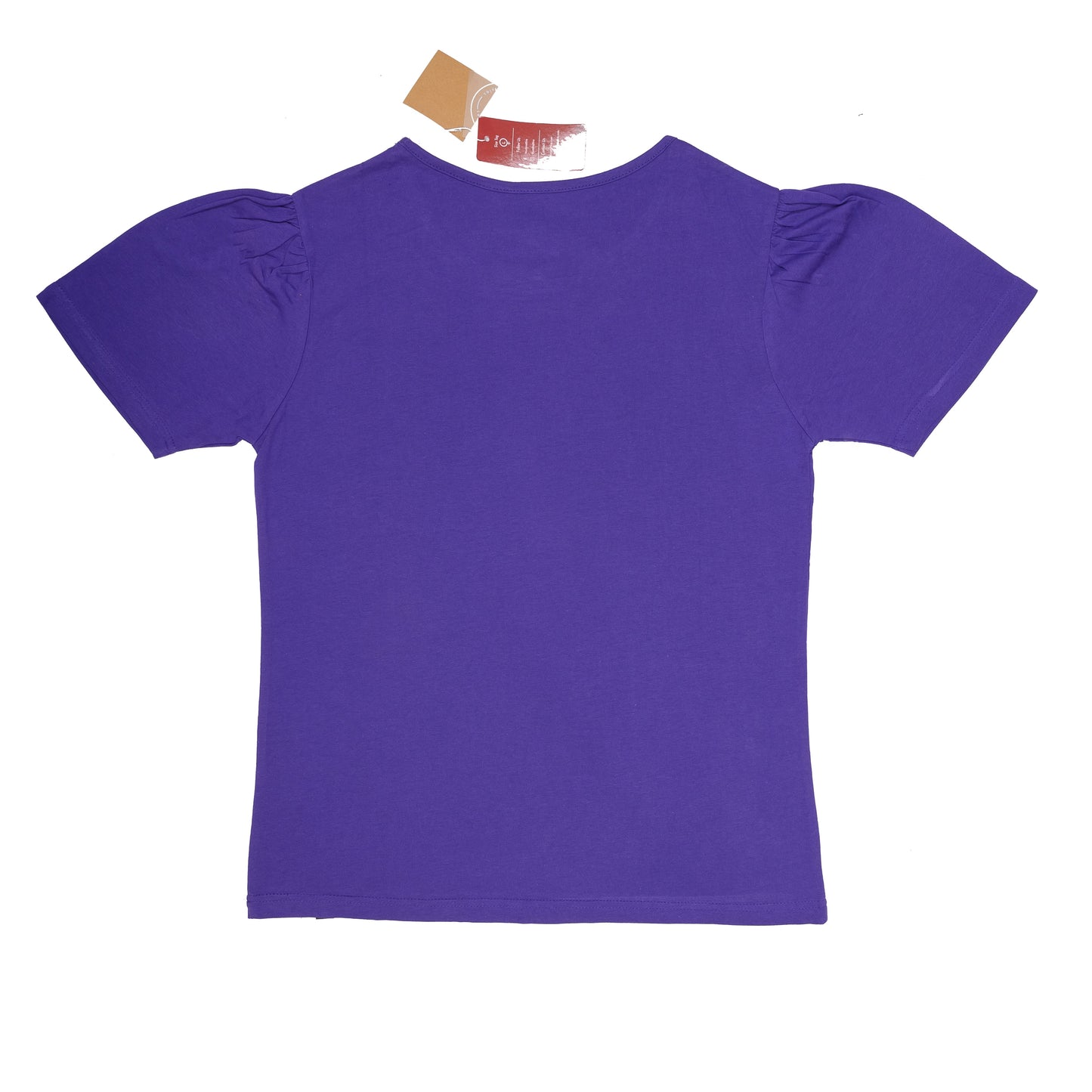 Puff Sleeve Round Neck T-Shirt - Purple