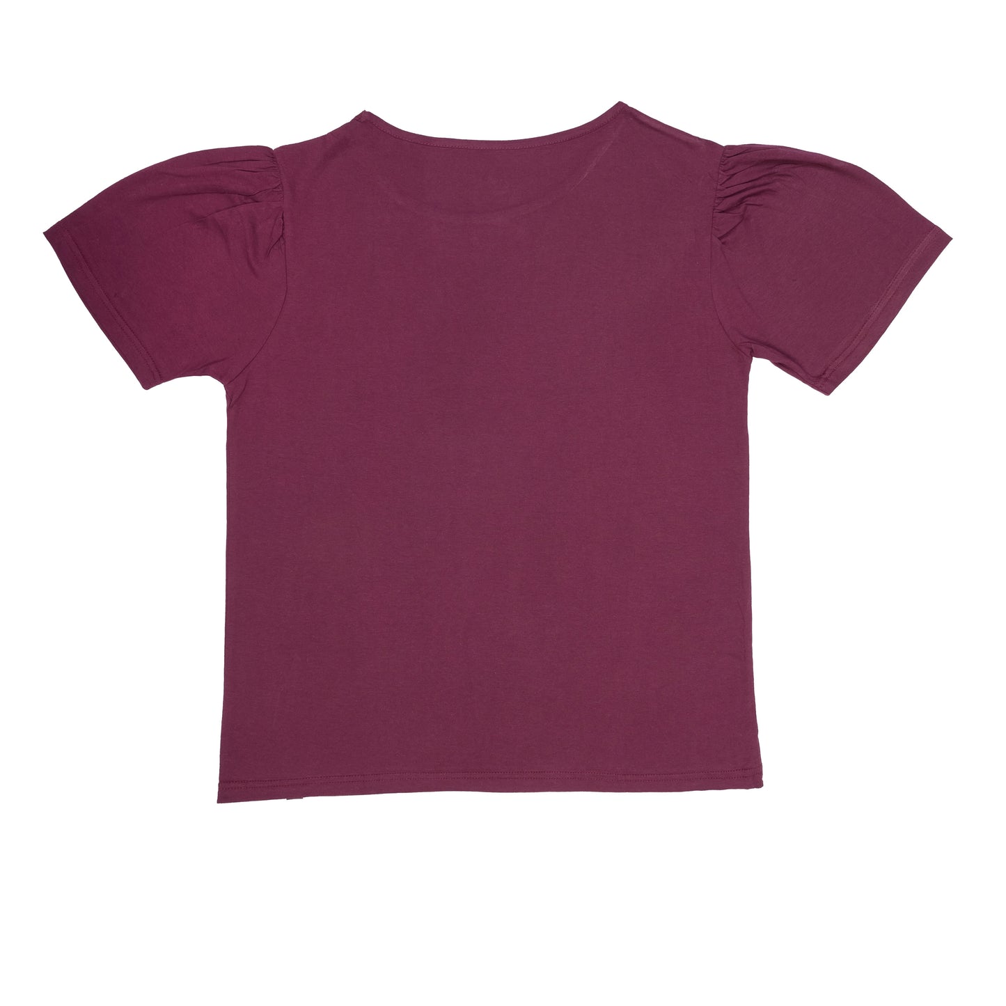 Puff Sleeve Round Neck T-Shirt - Maroon