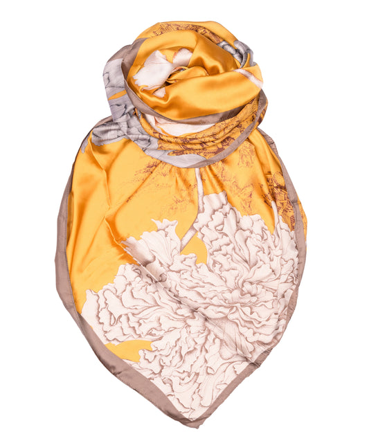 Golden Peony Silk Scarf