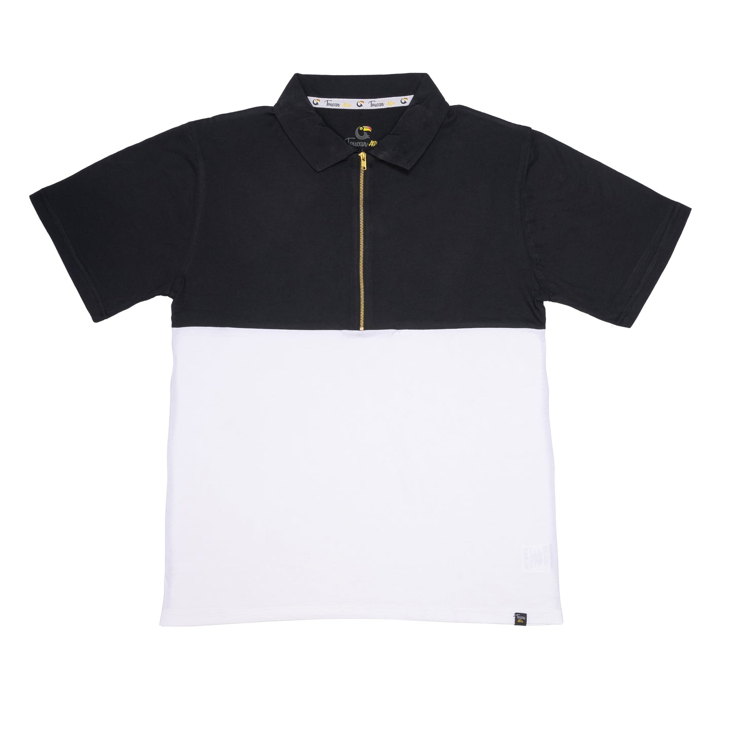 Two-Tone Zip Polo T-Shirt - Black/White