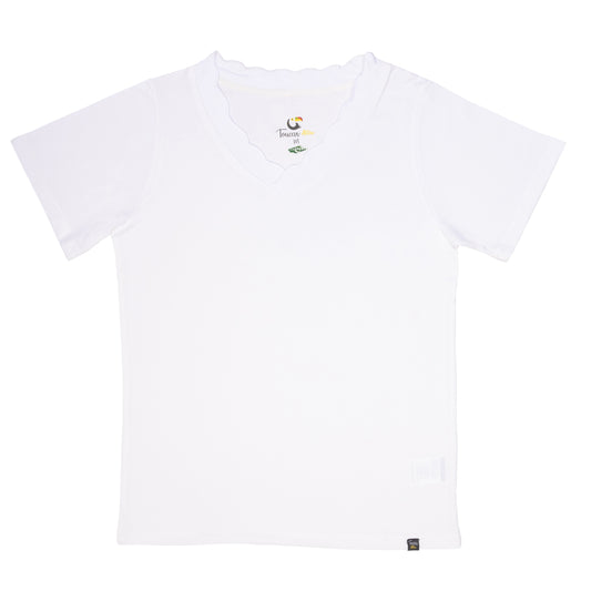 V-Neck Scalloped T-Shirt - White
