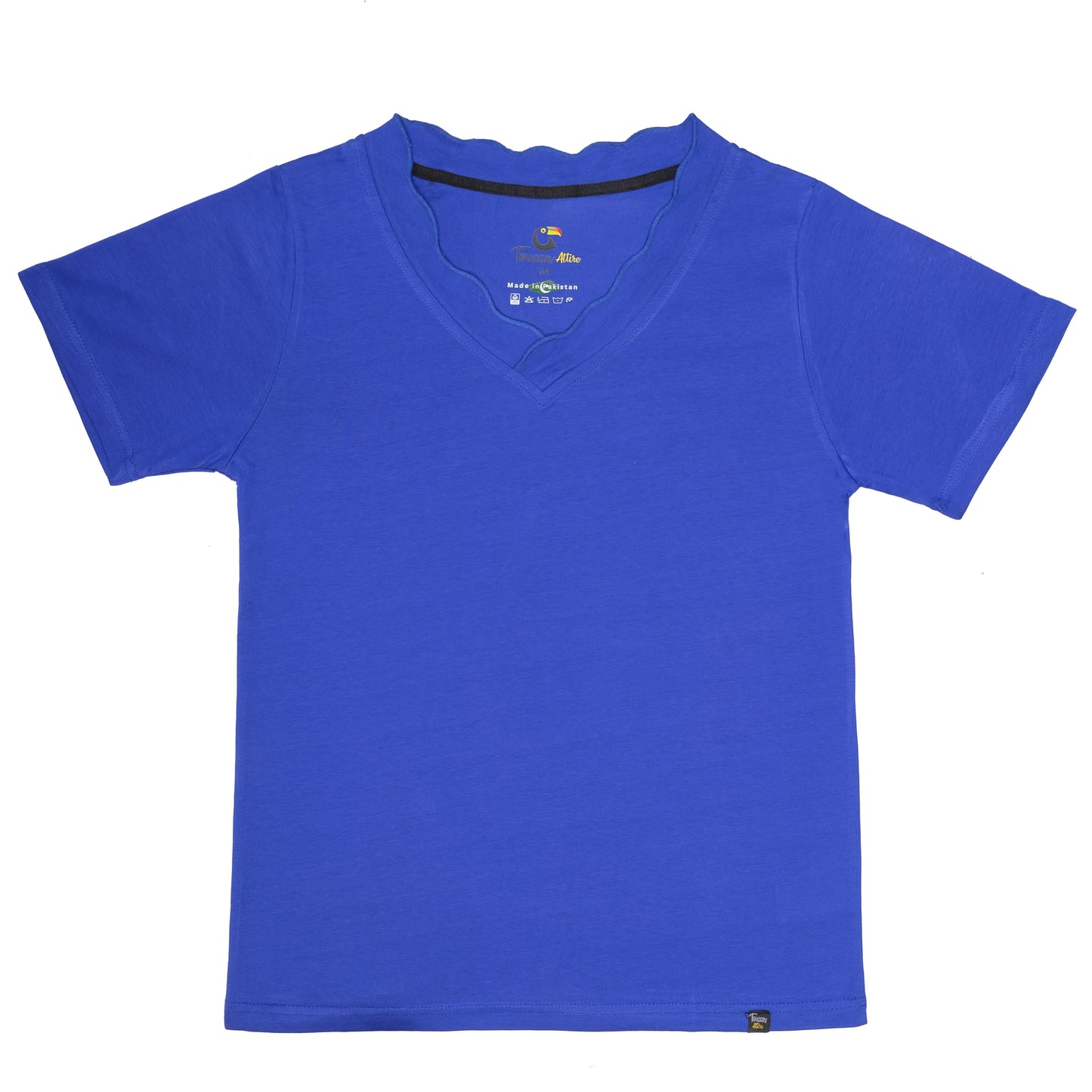 V-Neck Scalloped T-Shirt - R Blue
