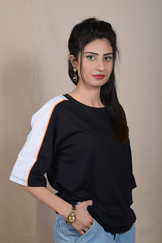 Side Stripe Athletic T-Shirt - Black
