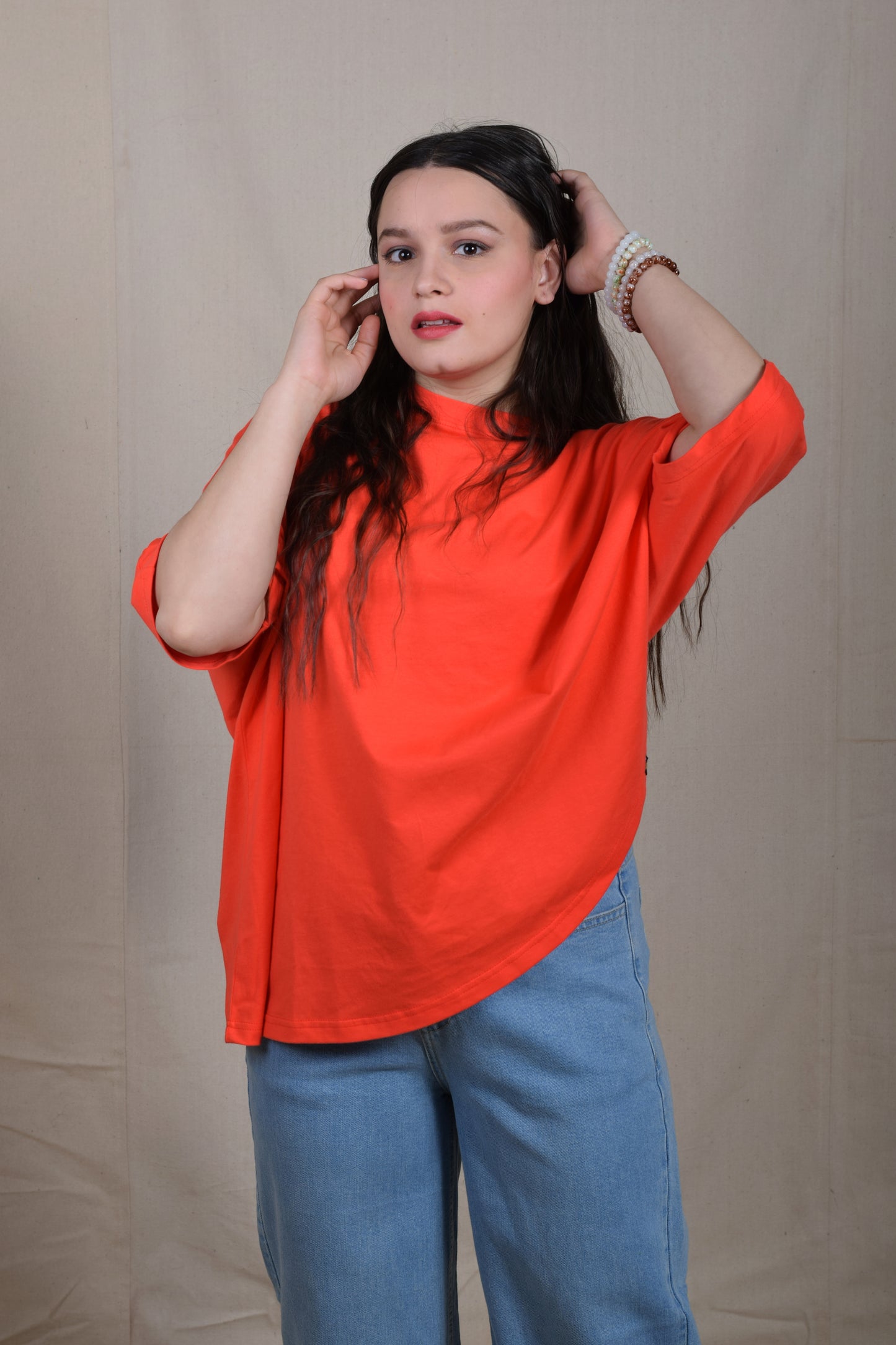 Coral Curved Hem Top