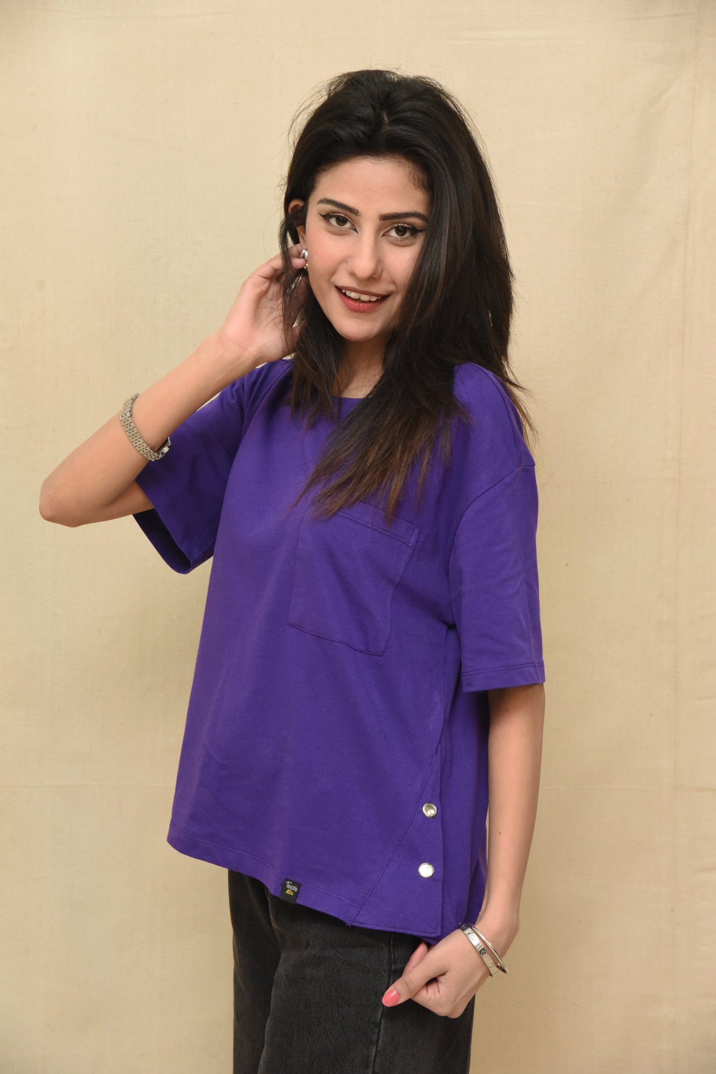 Purple Pocket Tee with Side Snaps