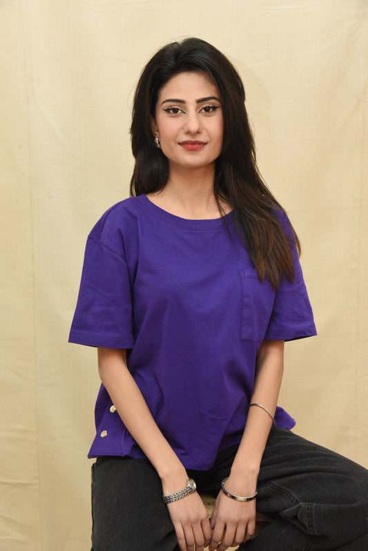 Purple Pocket Tee with Side Snaps
