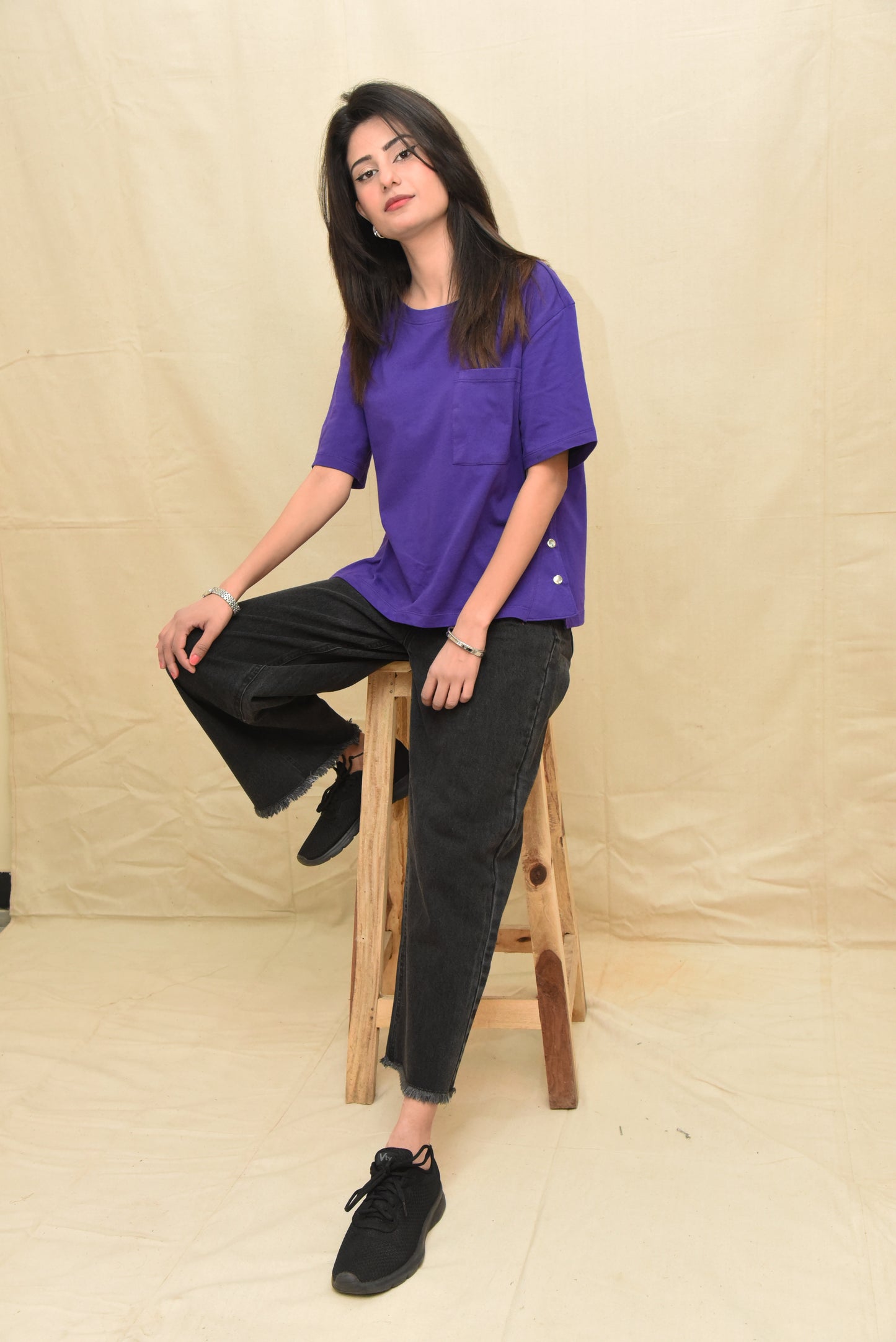 Purple Pocket Tee with Side Snaps