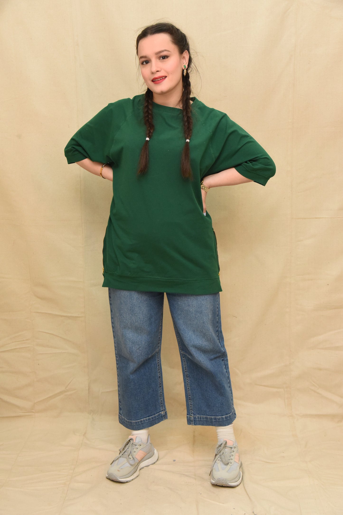 Forest Green Raglan Zip Style Tee