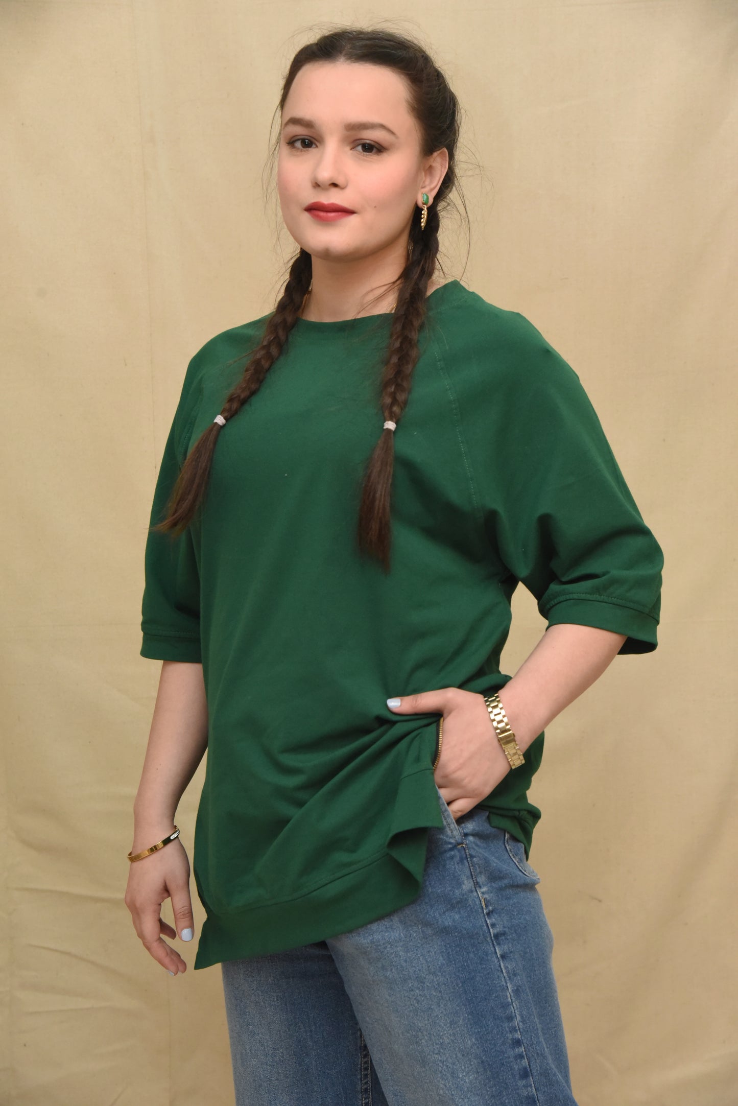 Forest Green Raglan Zip Style Tee