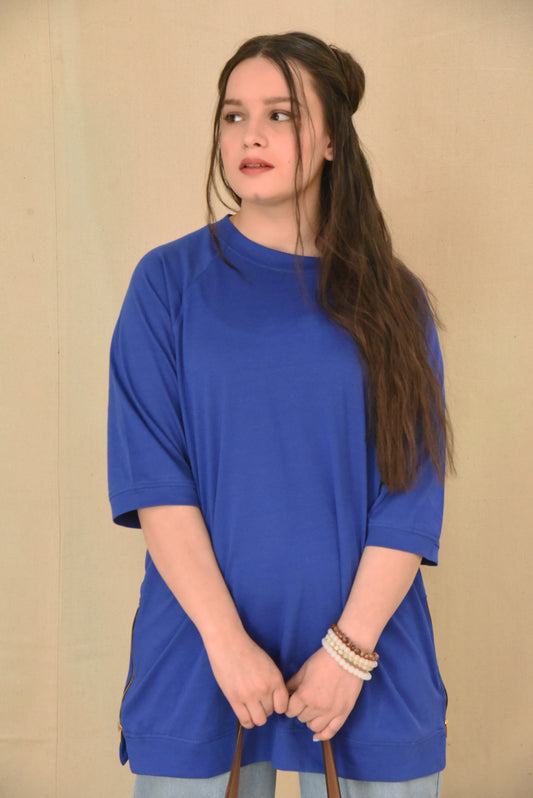 Royal Blue Raglan Zip Style Tee