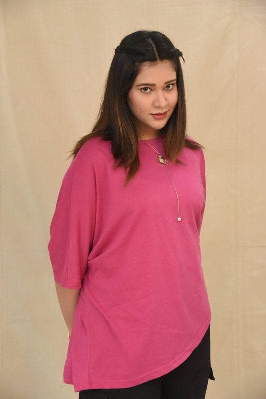 Fuchsia Curved Hem Top