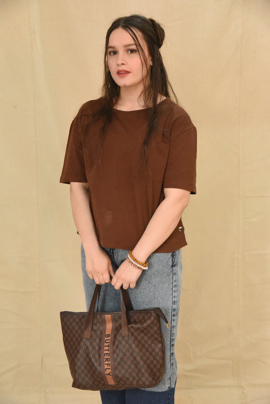 Brown Pocket Tee with Side Snaps