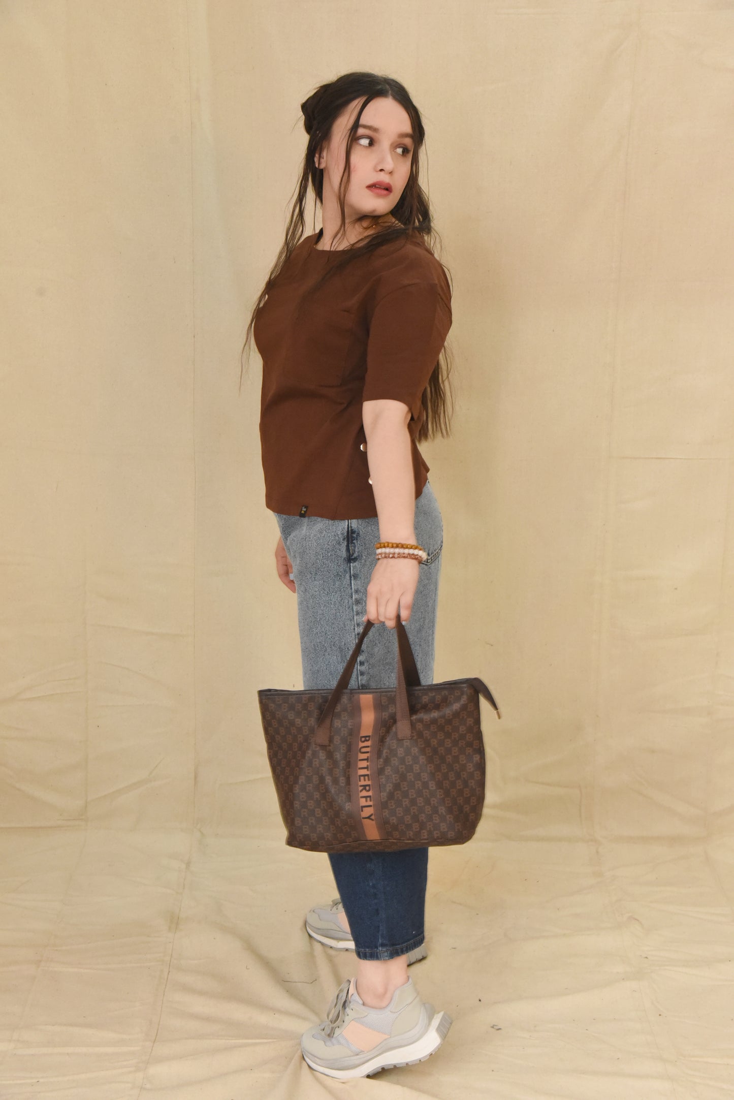 Brown Pocket Tee with Side Snaps