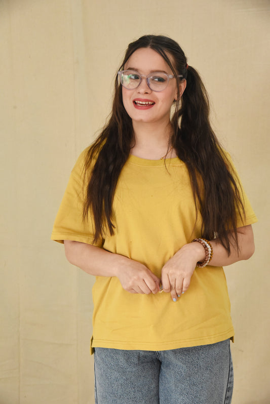 Mustard Asymmetric Neckline Tee