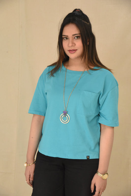 Turquoise Pocket Tee with Side Snaps