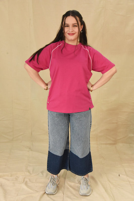Pink Athletic Tee with Side Snaps