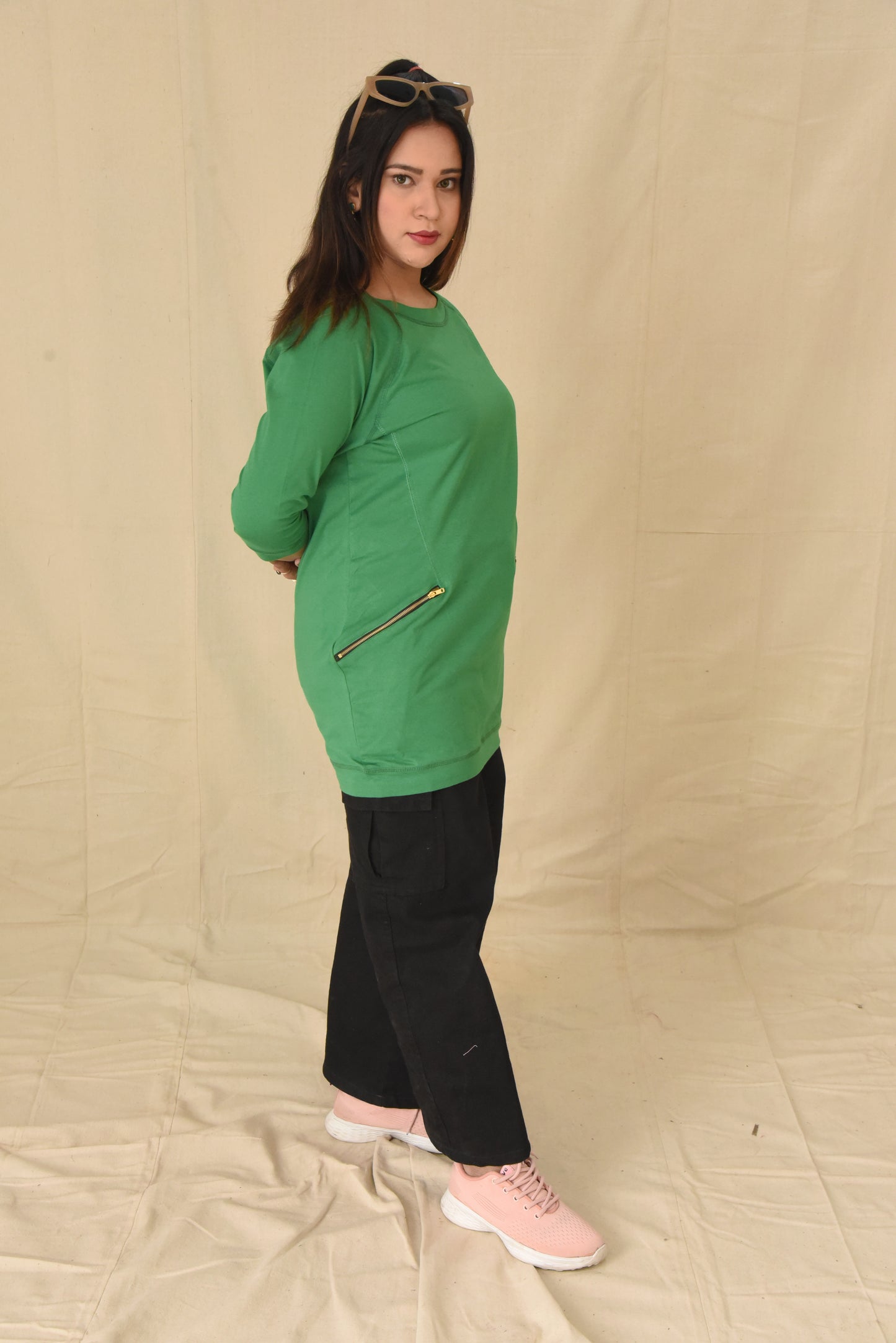 Emerald Raglan Zip Style Tee