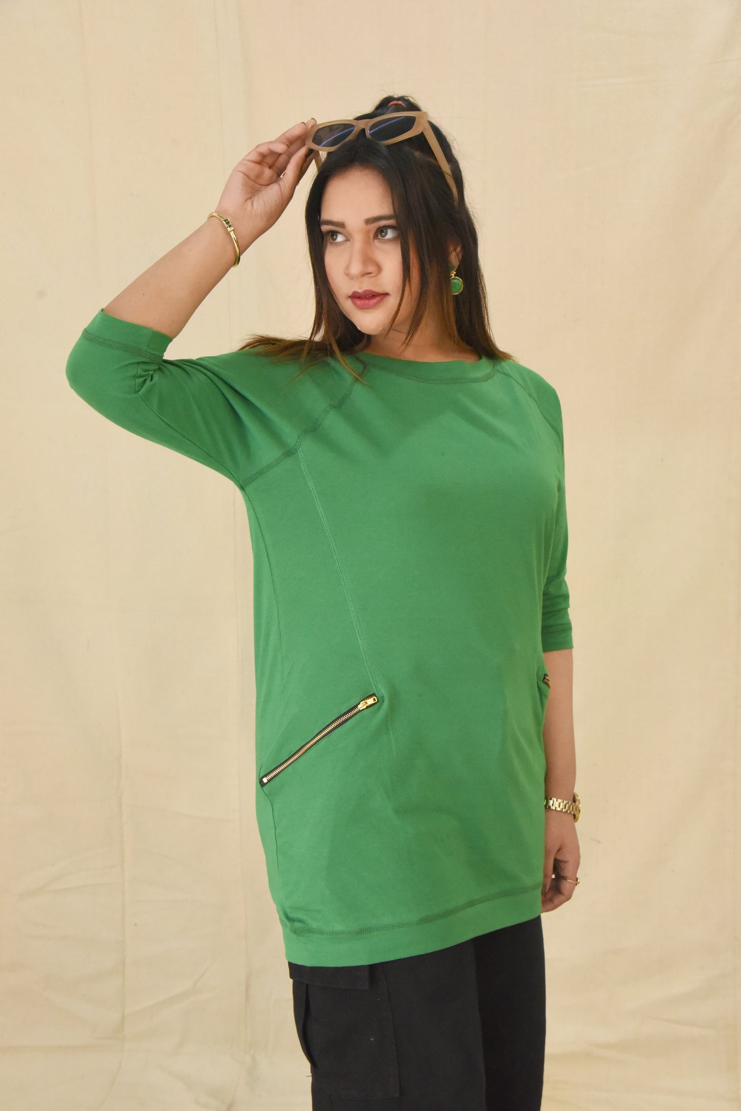 Emerald Raglan Zip Style Tee