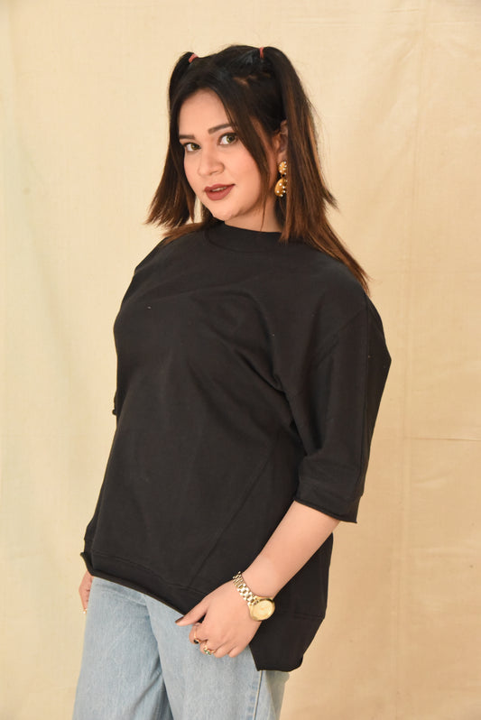 Black Oversized Mock Neck Top