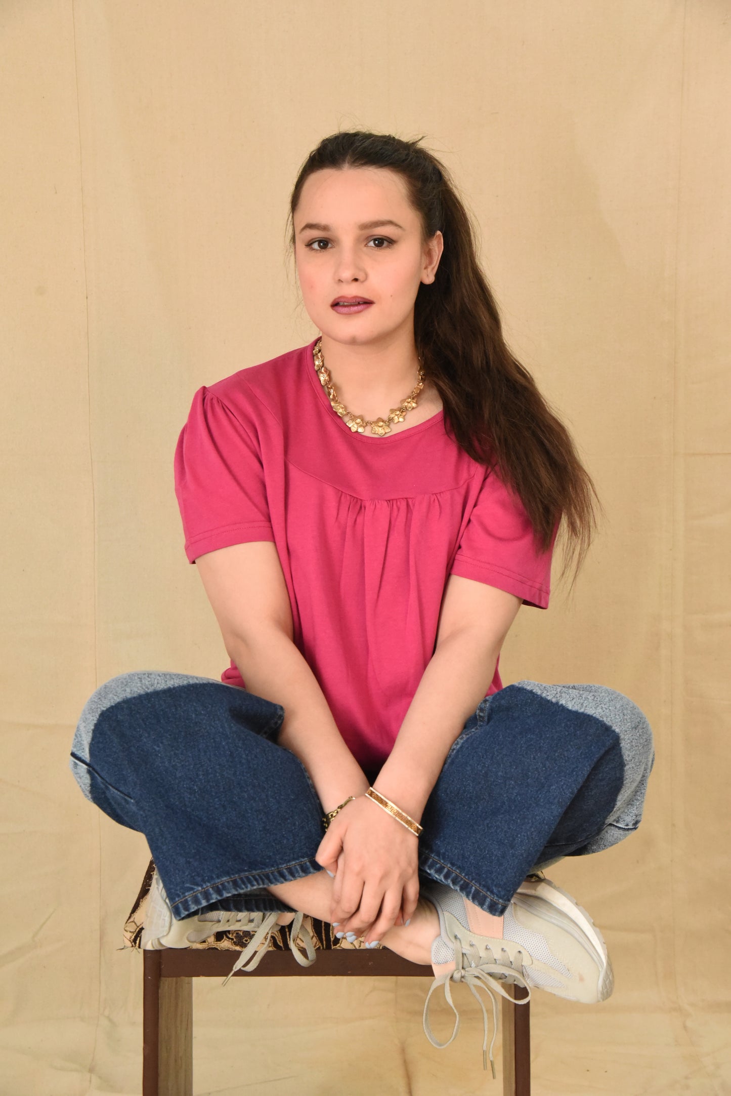 Fuchsia Gathered Yoke Top