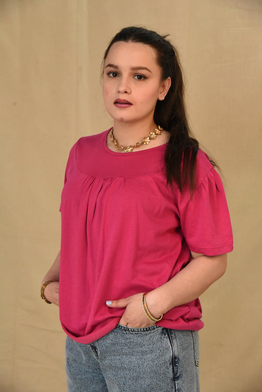 Fuchsia Gathered Yoke Top
