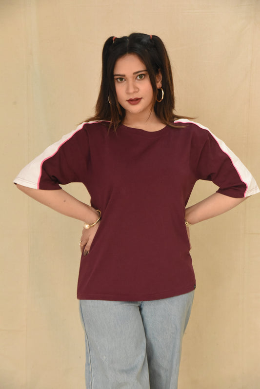 Side Stripe Athletic T-Shirt - Maroon
