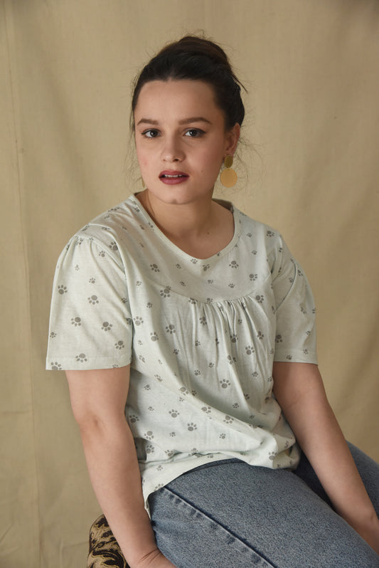 White Gathered Yoke Top
