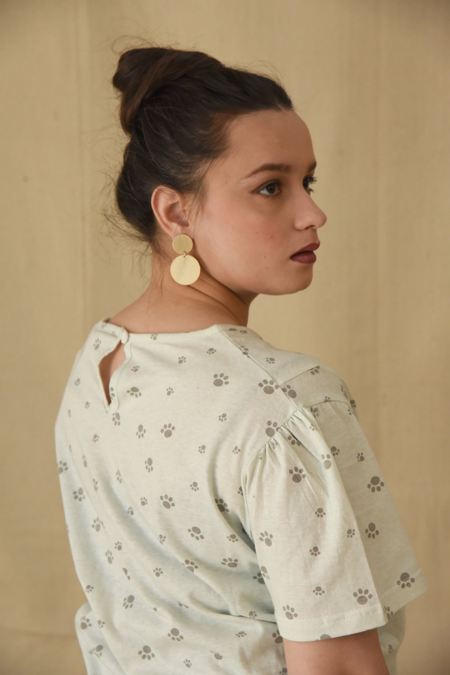 White Gathered Yoke Top