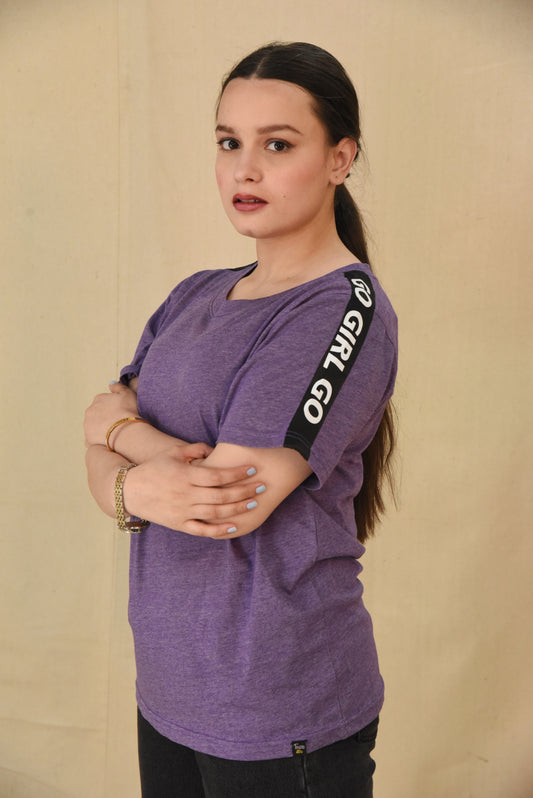 Lavender Go Girl Stripe Shoulder Tee